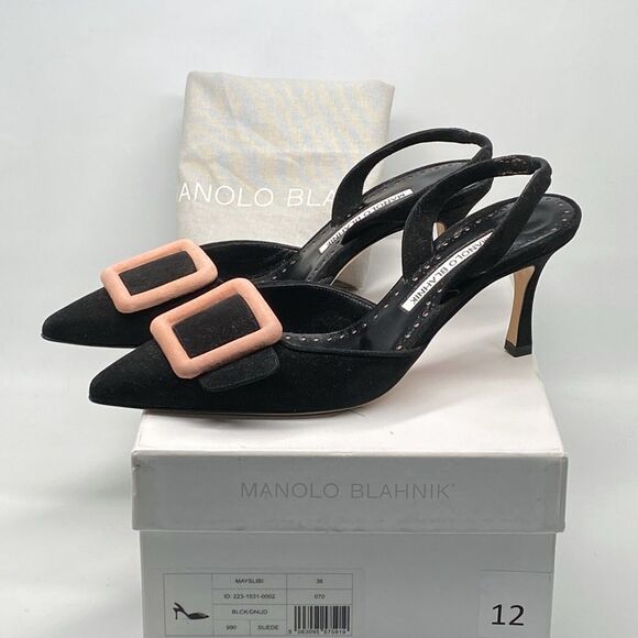 Manolo Blahnik Maysli Suede Buckle Slingback Pumps size 36 - Picture 11 of 13